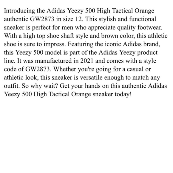 Adidas Yeezy 500 High Tactical Orange Authentic GW2873 Size 12 High Top Sneaker - Picture 9 of 9